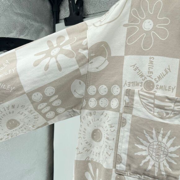 Smiley x H&M Unisex Oversized Tan Beige Graphic Denim Jacket Size Small - Picture 8 of 14